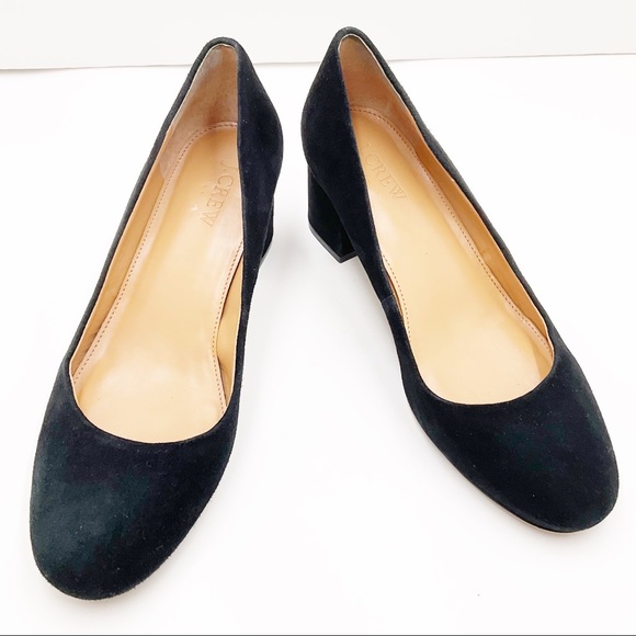 {J. Crew} Black Suede Round Toe Block Heel Pumps - Picture 14 of 16